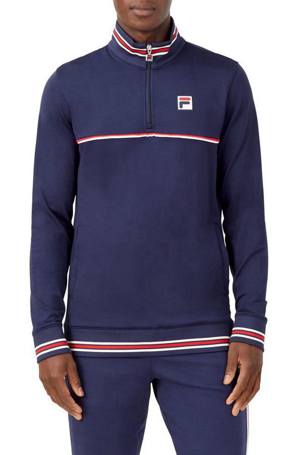 Jaquetas Fila Homem Azul Marinho/Branco/Vermelhas - Fila Heritage 1/4 Zip Loja Online Portugal,TMOR-